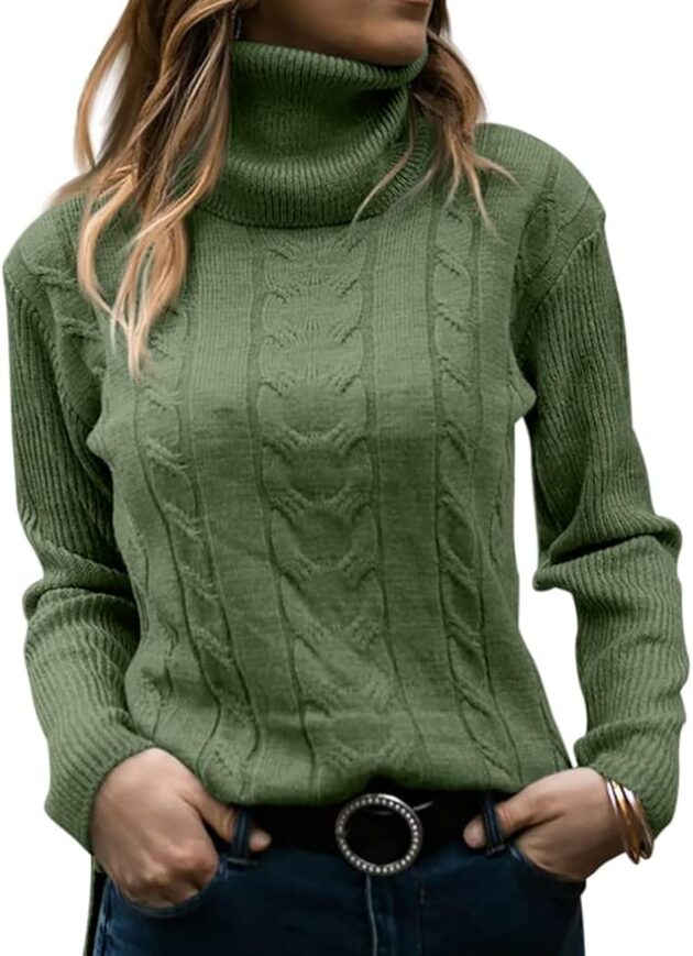 Langwyqu Womens' Turtleneck Long Sleeve Cable Knit Sweaters - Image 3