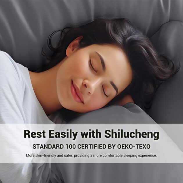 Shilucheng 4 Piece King Sheet Sets, Cooling Sheets, Blend Rayon Derived from Bamboo, Deep Pocket Up to 16", Breathable & Soft Bed Sheets, Hotel Silky Bedding Set, Dark Grey - Image 3