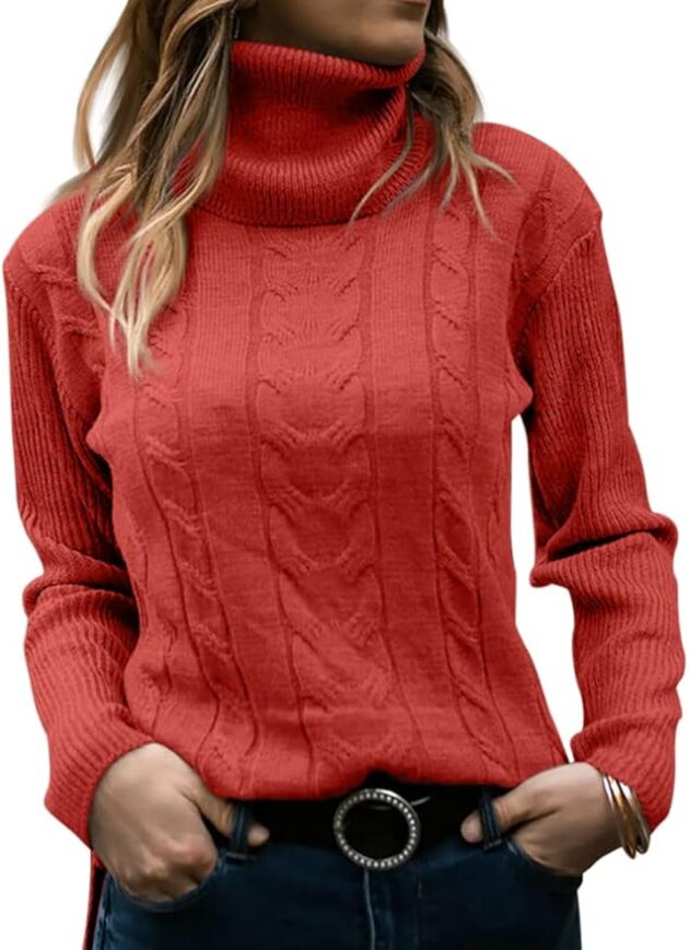 Langwyqu Womens' Turtleneck Long Sleeve Cable Knit Sweaters - Image 2