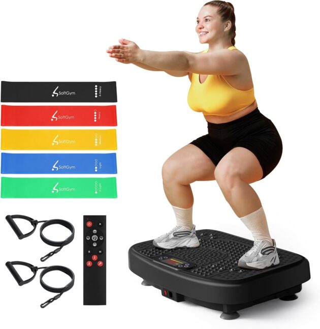 Vibration Plate Exercise Machine for Lymphatic Drainage Weight Loss,SoftGym Power Vibration Plate 300-400 Lbs Capacity Full Whole Body Workout Vibration Platform,Waver Vibration Plate for Home Fitness