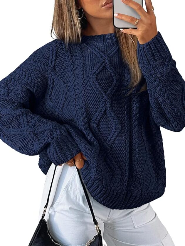 Trendy Queen Women's Oversized Cable Knit Crewneck Sweaters - Image 4