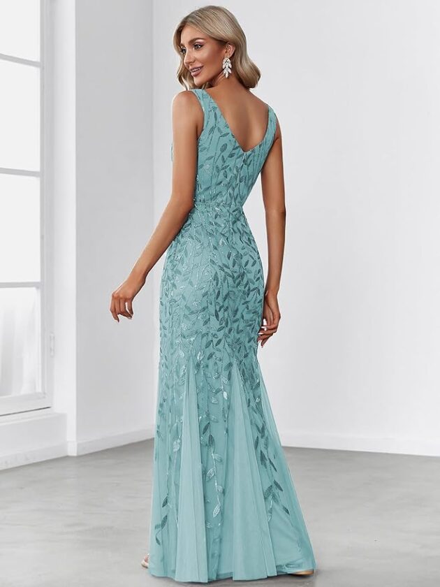 Ever-Pretty Women's Formal Dress Sequin Double V-Neck Sleeveless Mermaid Long Evening Dress 07886 - Image 3