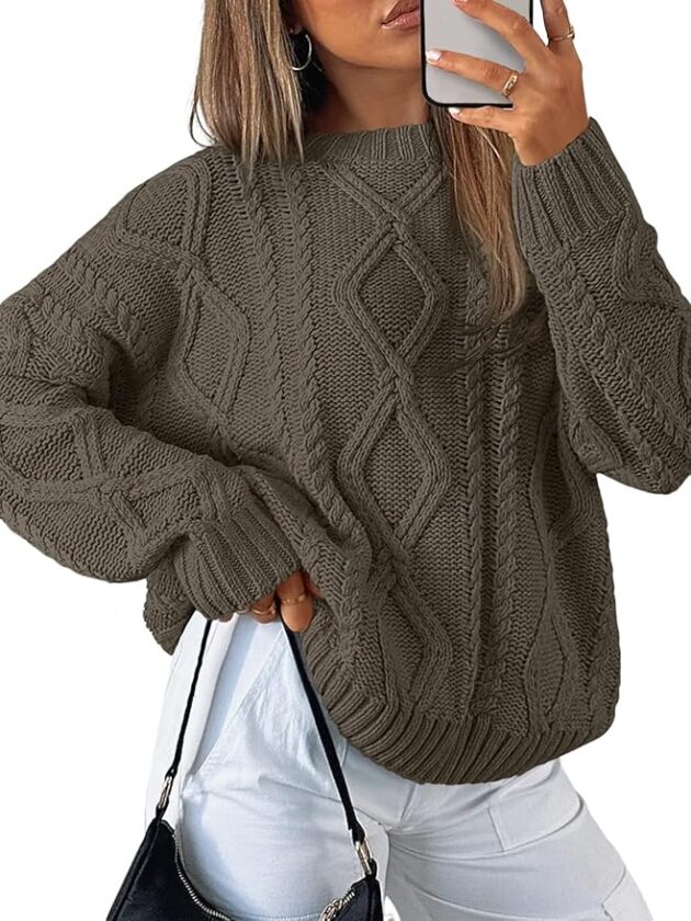 Trendy Queen Women's Oversized Cable Knit Crewneck Sweaters - Image 2