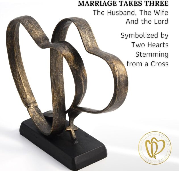 Wedding Anniversary Couples Gift - Two Hearts and Cross Iron Sculpture, Heart Decoration Gift for Her and Him, 1st to 50th or 60th Anniversary, Includes Present Box and Poem Card - Image 2