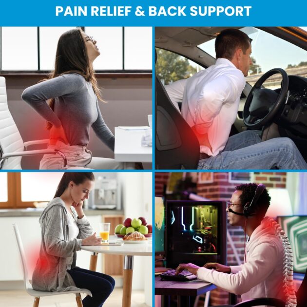 QUTOOL Lumbar Support Pillow for Office Chair Back Support Pillow for Car, Computer, Gaming Chair Memory Foam Back Cushion for Back Pain Relief Improve Posture, Mesh Cover Double Adjustable Straps - Image 2