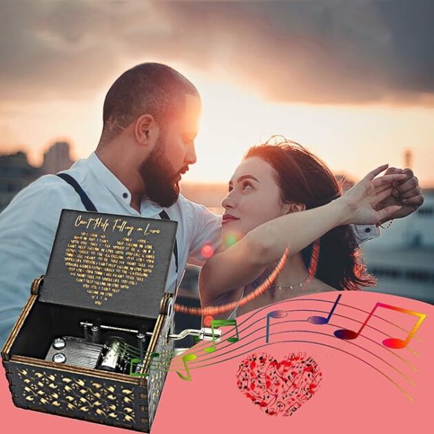 Can't Help Falling in Love Wood Music Box, Antique Engraved Musical Boxes Case for Love One Wooden Music Box - Gifts for Lover, Boyfriend, Girlfriend, Husband, Wife (BLACK) - Image 2