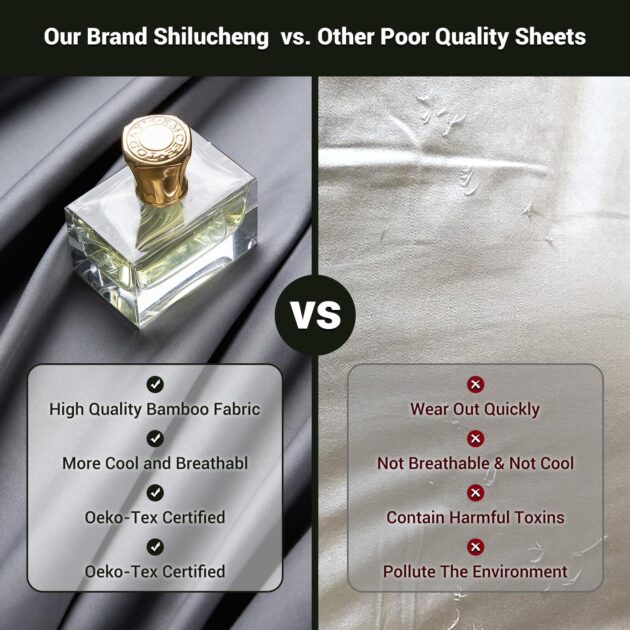 Shilucheng 4 Piece King Sheet Sets, Cooling Sheets, Blend Rayon Derived from Bamboo, Deep Pocket Up to 16", Breathable & Soft Bed Sheets, Hotel Silky Bedding Set, Dark Grey - Image 4