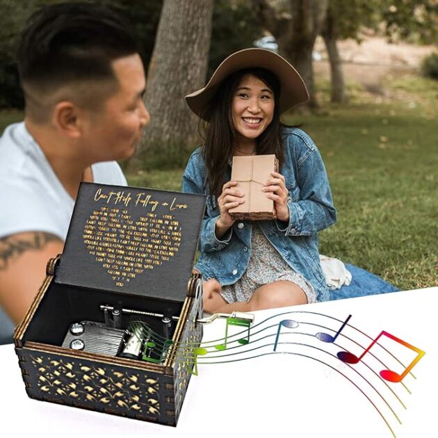 Can't Help Falling in Love Wood Music Box, Antique Engraved Musical Boxes Case for Love One Wooden Music Box - Gifts for Lover, Boyfriend, Girlfriend, Husband, Wife (BLACK) - Image 3