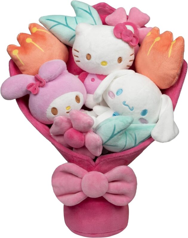 Hello Kitty and Friends - 12-inch Plush Valentine’s Bouquet - 9 Plush - Officially Licensed Product from Jazwares - Ages 6+