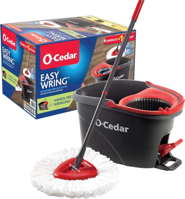 O-Cedar EasyWring Microfiber Spin Mop, Bucket Floor Cleaning System, Red, Gray, Standard - Image 4